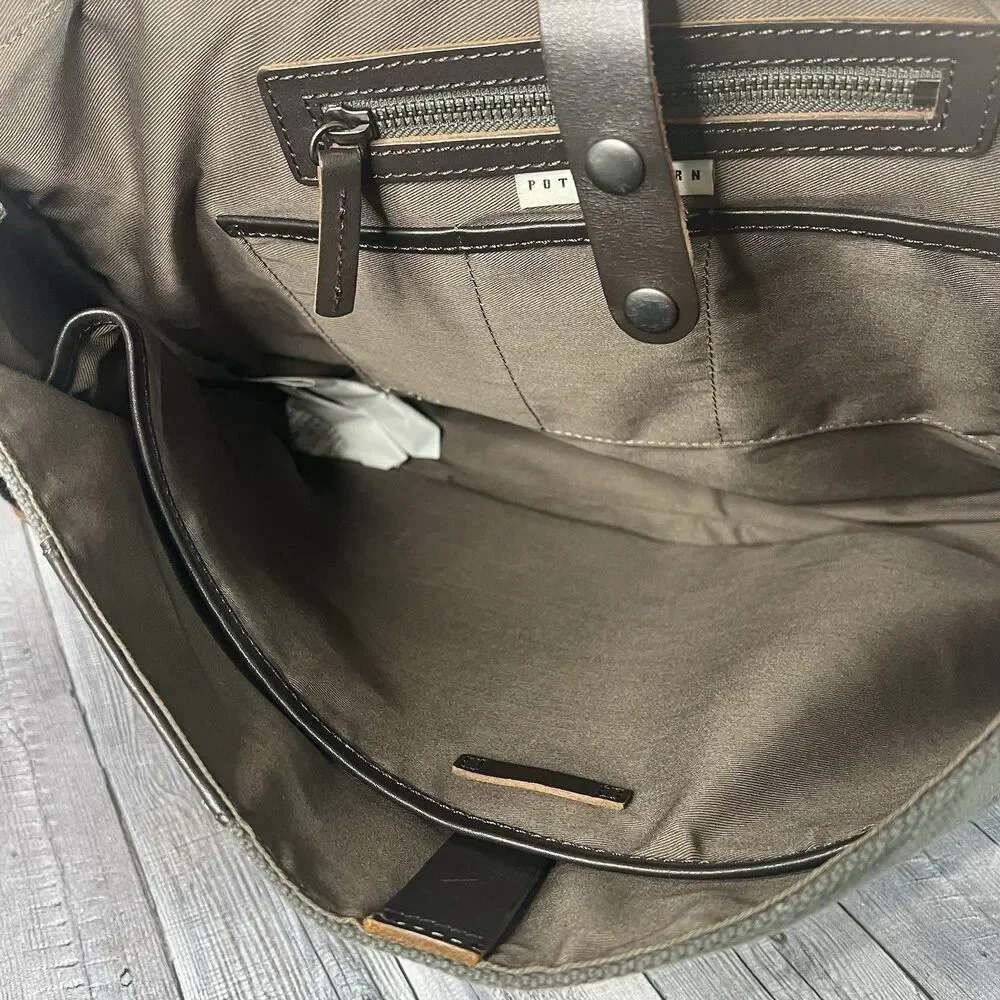 Pottery Barn Messenger Laptop Bag Bradley Leather & Canvas Taupe & Olive Bag